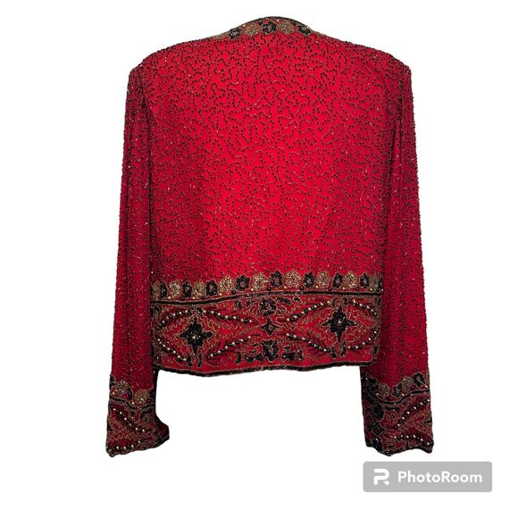 Lawrence Kazar New York Vintage Heavy Beaded Blazer Jacket 100% Silk XL Formal - Picture 2 of 16